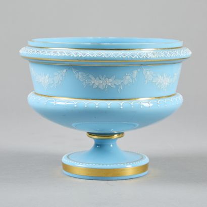 Pair of turquoise-blue and gilded opaline...