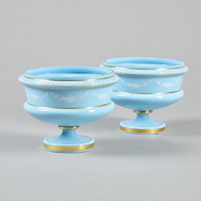 Pair of turquoise-blue and gilded opaline...