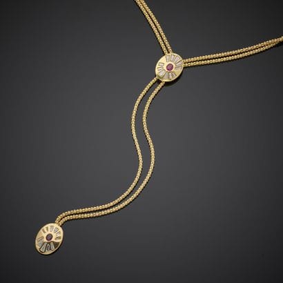 Collier cravate en or jaune 750 millièmes,...