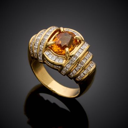 Ring in 750 thousandths yellow gold, set...
