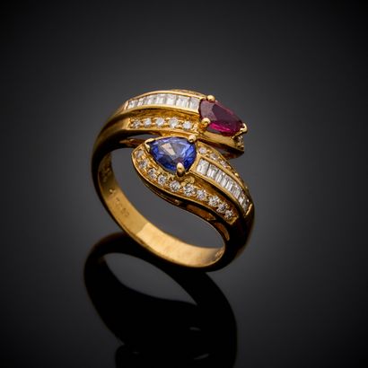 Bague Toi et Moi en or jaune 750 millièmes,...