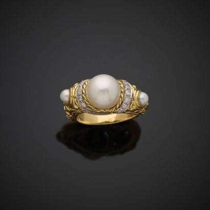 Bague en or jaune et gris 750 millièmes,...