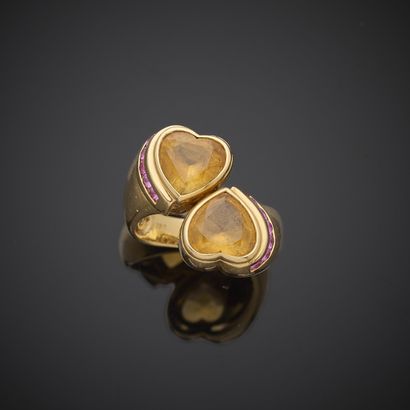 Bague Toi et Moi en or jaune 750 millièmes,...