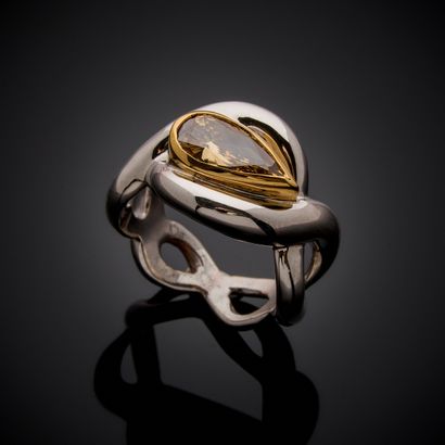 Bague en or gris et jaune 750 millièmes,...