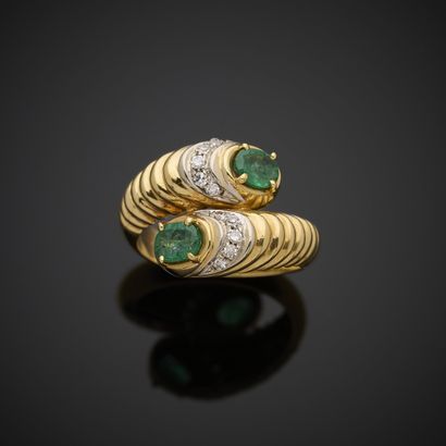 Bague Toi et Moi en or jaune et gris 750...