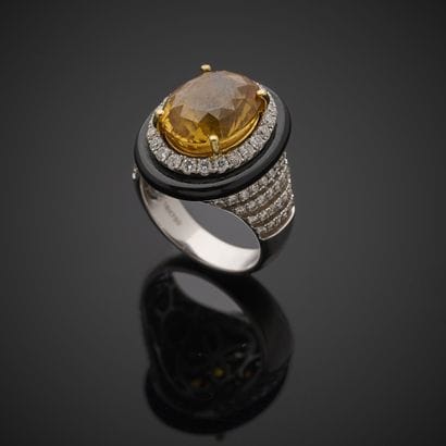 Bague en or gris 750 millièmes, sertie d'un...