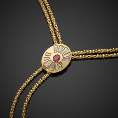 Collier cravate en or jaune 750 millièmes,...