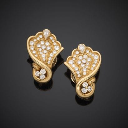 Paire de clips d'oreille en or jaune 750...