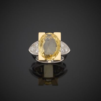 Ring in yellow and white gold 750 thousandths,...