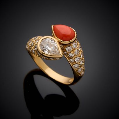 Bague Toi et Moi en or jaune 750 millièmes,...