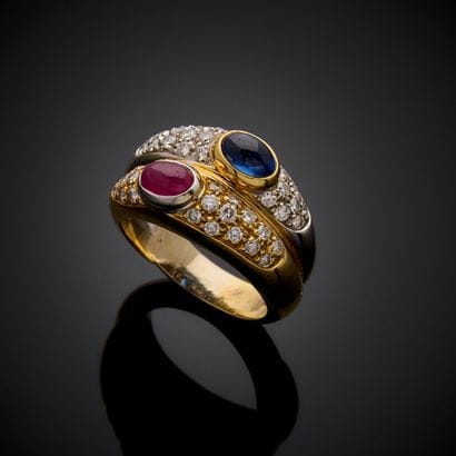 Bague en or gris et jaune 750 millièmes,...