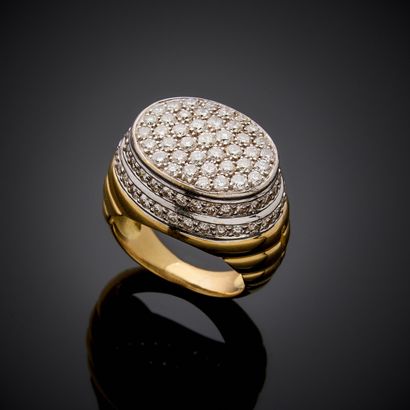 Ring in yellow and white gold 750 thousandths,...