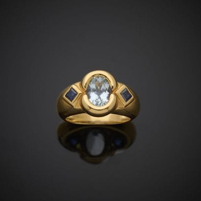 Bague en or jaune 750 millièmes, sertie d'une...