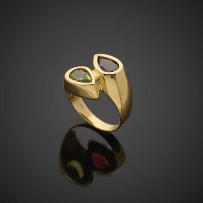 Bague Toi et Moi en or jaune 750 millièmes,...