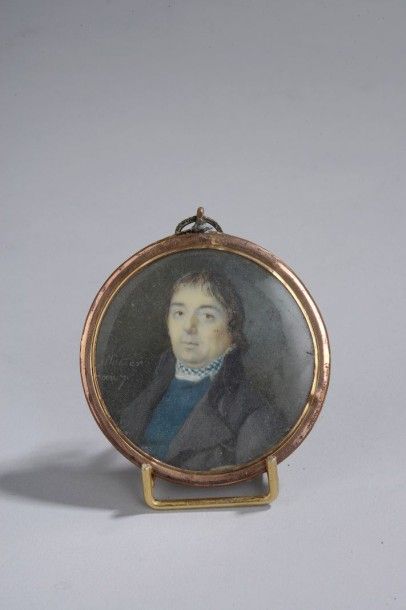 MOTTIER. Portrait d'homme au gilet bleu....