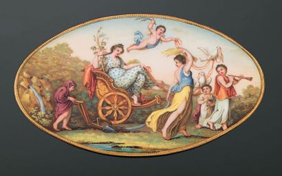 PLAQUE ovale en cuivre émaillé de Vénus sur...