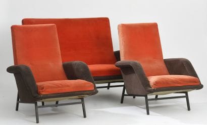 Mobilier de salon garni de velours brun et...