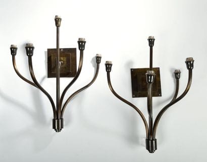 Paire d'appliques gerbe en métal laqué bronze...