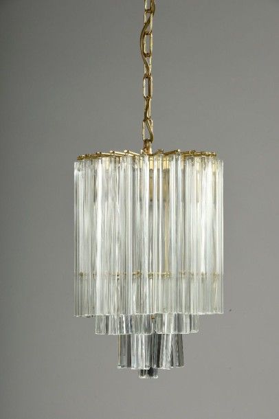 Lustre cascade en cristal de Venise et bronze...