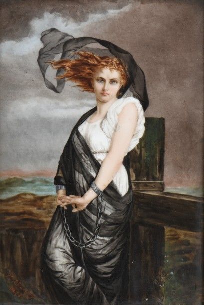 Peinture sur plaque de porcelaine représentant...