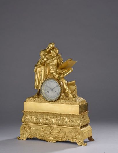 Pendule en bronze doré figurant le peintre...