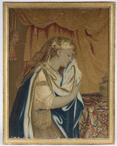Fragment de tapisserie figurant une femme...