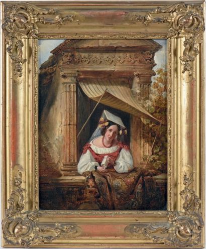 CLAUDIUS JACQUAND (Lyon, 1804 - Paris, 1878)
«L'indiscrète».
Huile...