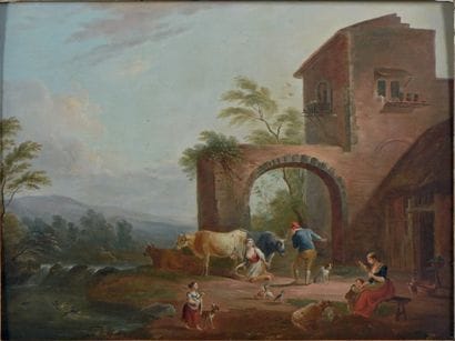 École française vers 1800, suiveur de Jean-Baptiste
LALLEMAND.
Vachers...