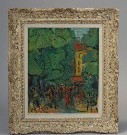 Ecole du XXe siècle. Bal en plein air. Huile...