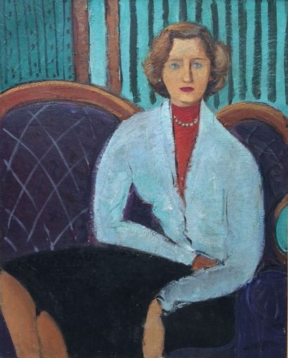 Ecole du XXe siècle. Portrait de femme assise...