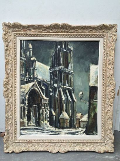 Ecole du XXe siècle. Cathédrale sous la neige....