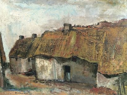 Michel JOUENNE. Le Hameau. Huile sur toile...