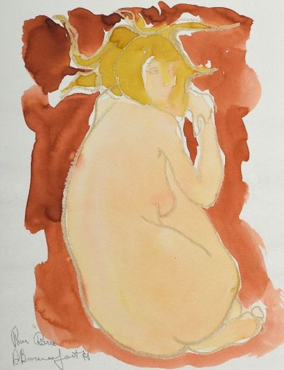 Alain BONNEFOIT (né en 1937). Femme nue assise...