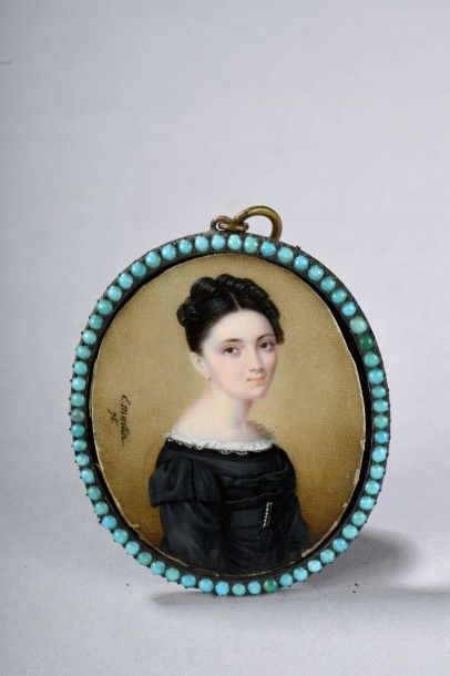 E. MARTIN. / Portrait de jeune fille vue...