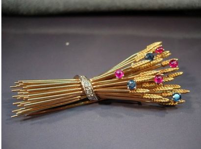 Broche clip épis de blés en or jaune fileté...