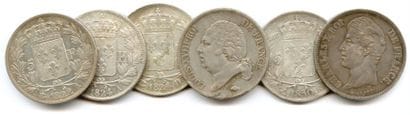 LOT de six pièces de 5 francs argent de Louis...