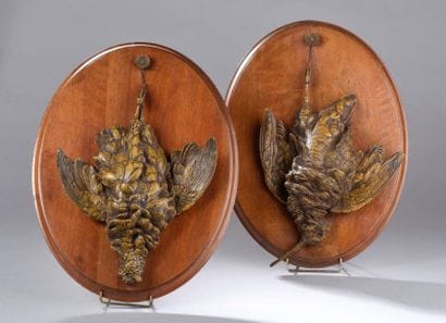 Perdreau et bécasse en régule patiné bronze...