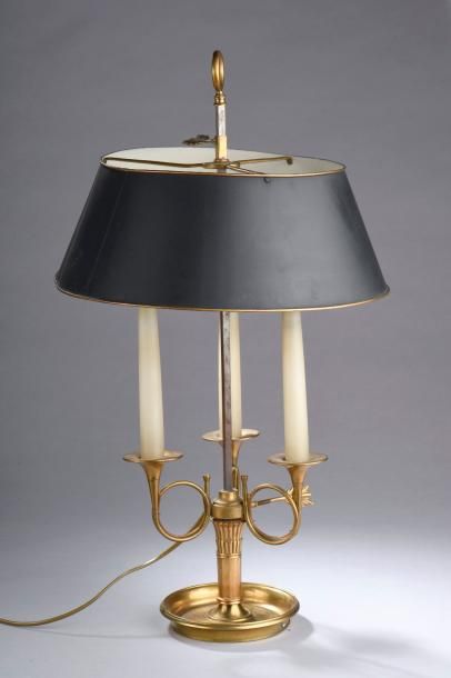 Lampe bouillote en bronze et laiton à trois...