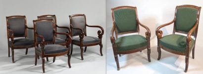 Ensemble de quatre fauteuils en hêtre teinté...
