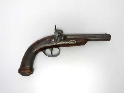 Pistolet de tir, à percussion. Canon à pans....