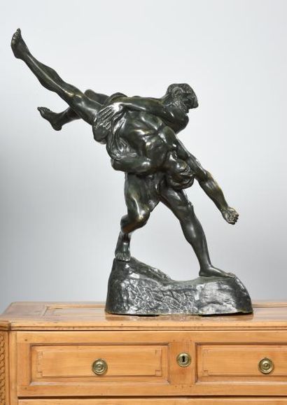 Groupe en bronze à patine verte figurant...