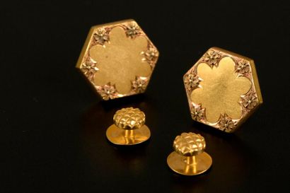 Paire de boutons de manchette hexagonal orné...