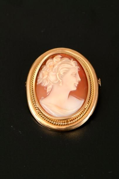 Camée coquille sculpté d'une tête de femme...