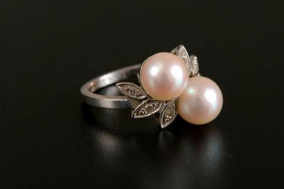 Bague Toi et Moi en or gris 18K piquée de...