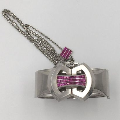 Rigid opening SHEATH BRACELET in platinum...