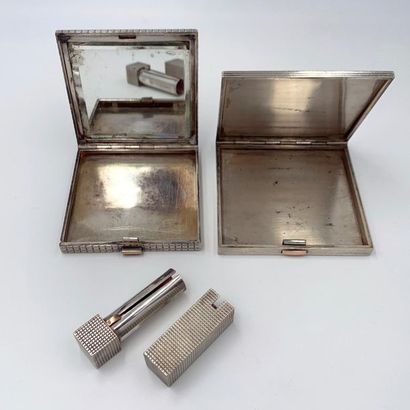 LOT in silver (min. 800) guilloché with square...