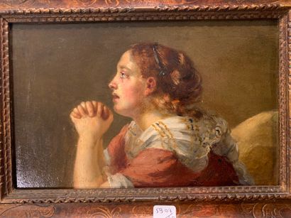 Huile sur panneau, femme priant. XIXème