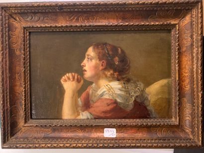 Huile sur panneau, femme priant. XIXème