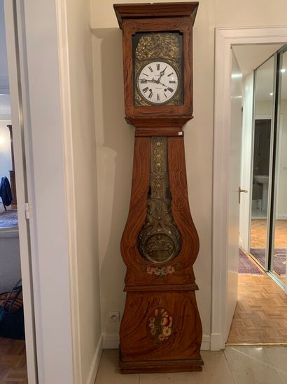 Horloge de parquet en bois peint à décor...