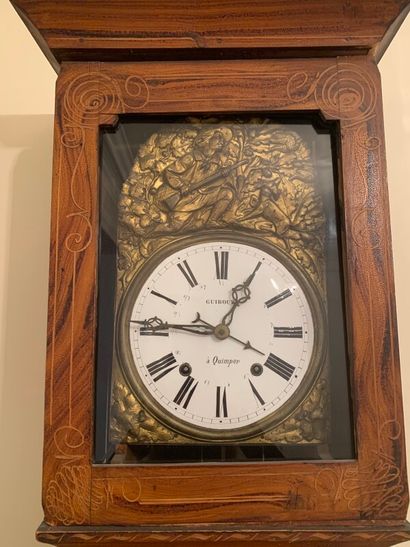 Horloge de parquet en bois peint à décor...
